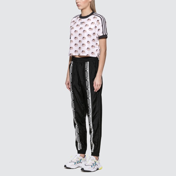Adidas Originals x Fiorucci Cherub Print Crop Tee Black Womens M Adidas Top